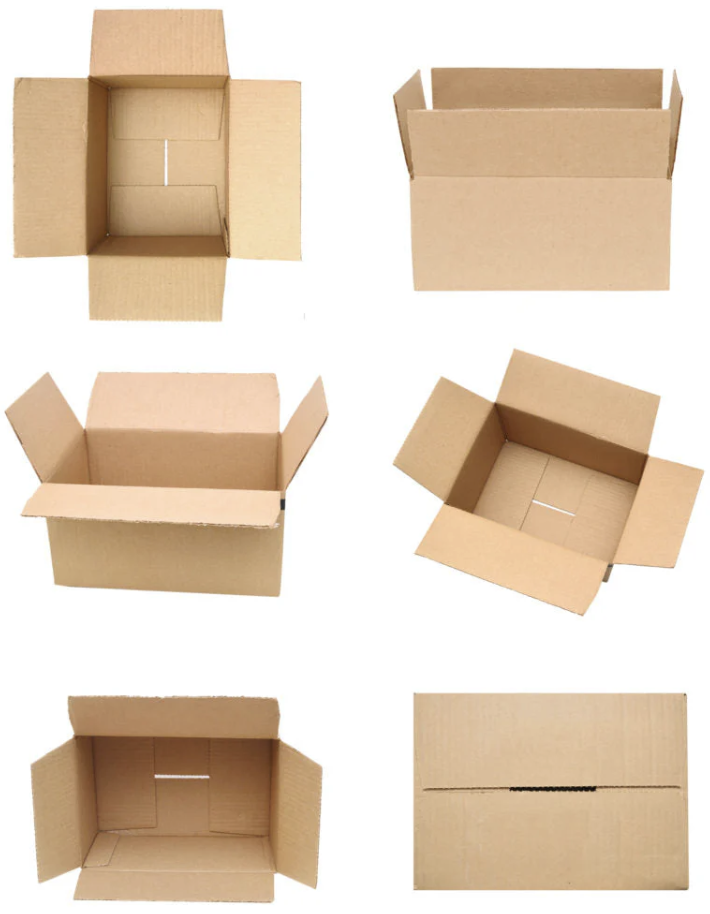 Corrugated box shown from multiple angles