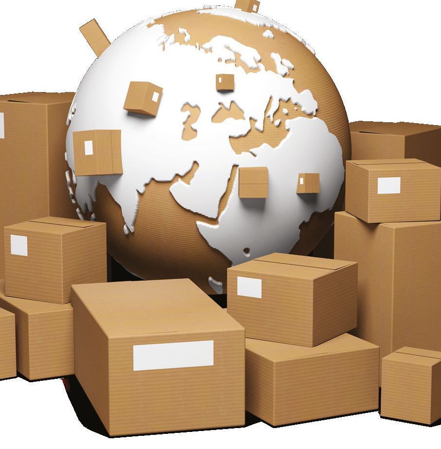 Corrugated packaging boxes around a globe